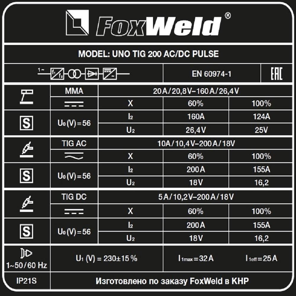 Аппарат аргонодуговой сварки FoxWeld UNO TIG 200 AC/DC PULSE - фото 6