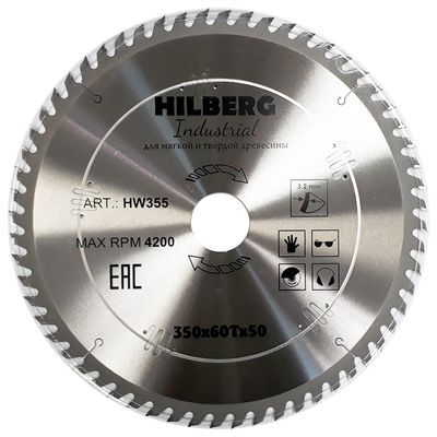 Пильный диск для резки древесины Hilberg Industrial 350x50x60T