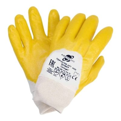 Перчатки трикотажные Arcticus х/б, с НИТРИЛОВЫМ желтые облегченные 3/4 покрытие, манжет р.8, 4 пары, 1/4, арт.4400-84 - фото 1